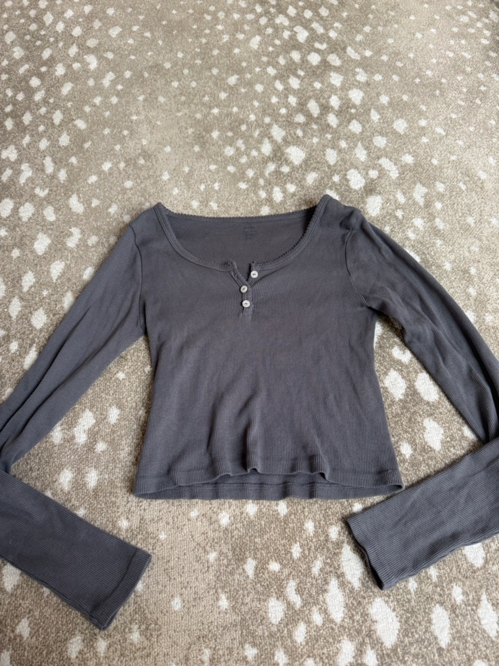 Brandy Melville Charcoal Gray Ribbed Henley Long Sleeve Top